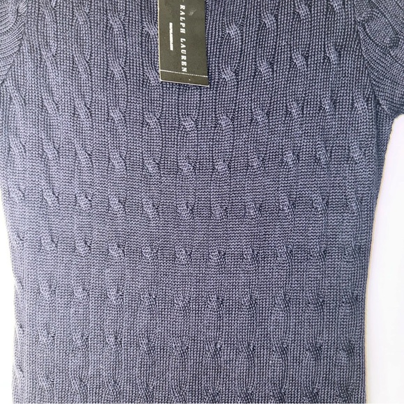NEW YEAR CLOSEOUT SALE NWT Ralph navy short sleeve cableknit dress Black Label. - Picture 3 of 9